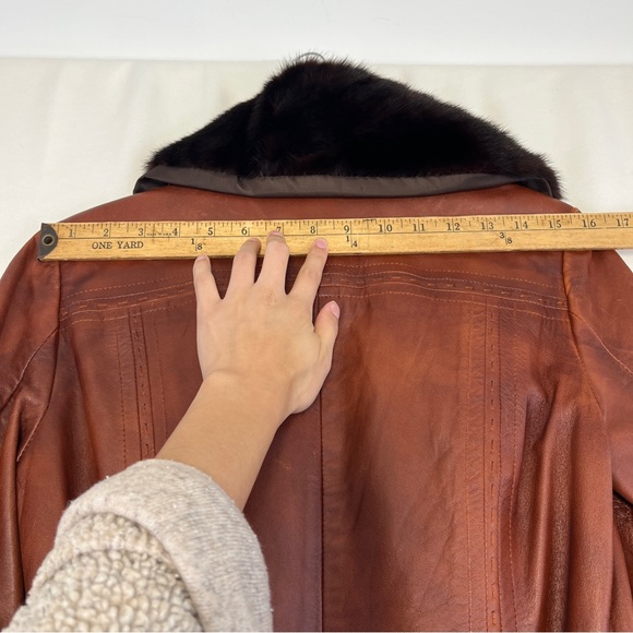 Real leather brown vintage jacket with detachable fur collar xxs - Picture 11 of 12